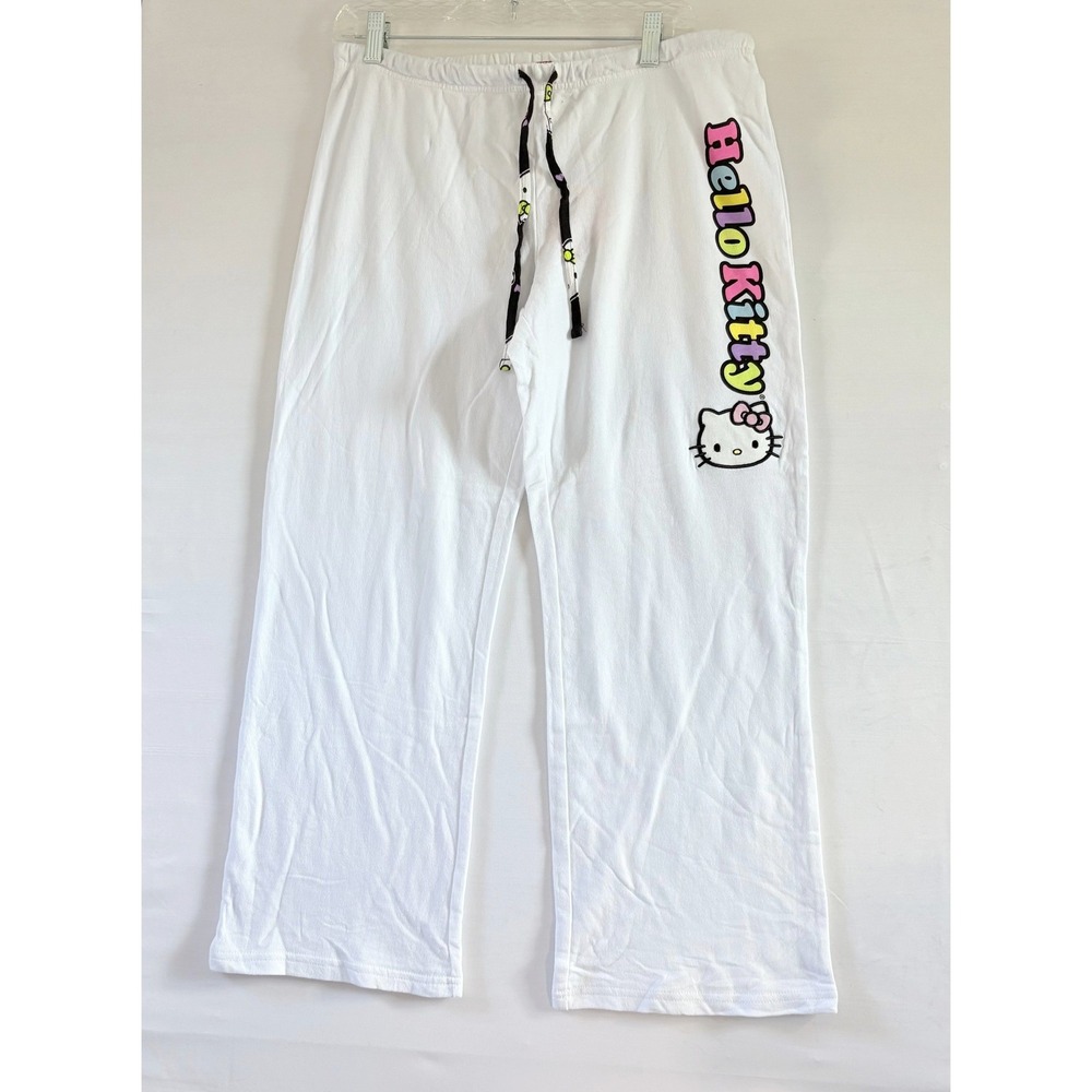 Hello Kitty Sanrio Lightweight White Waffle Knit Pajama Pants XL NWT